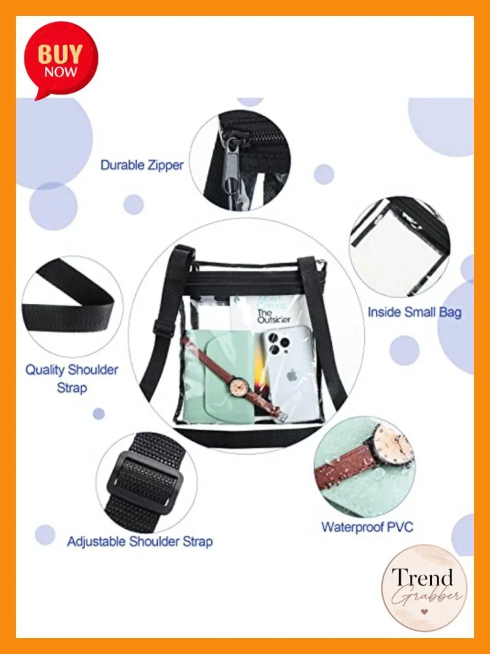 10 Pcs Clear Stadium Approved Crossbody Bags with Inner Pocket & Adjustable
